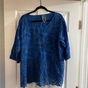 Johnny Was Royal Blue Embroidered Blouse